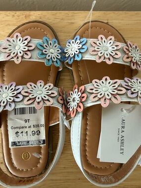 Laura Ashley White Girls' Sandals with Multicolor Floral Accents